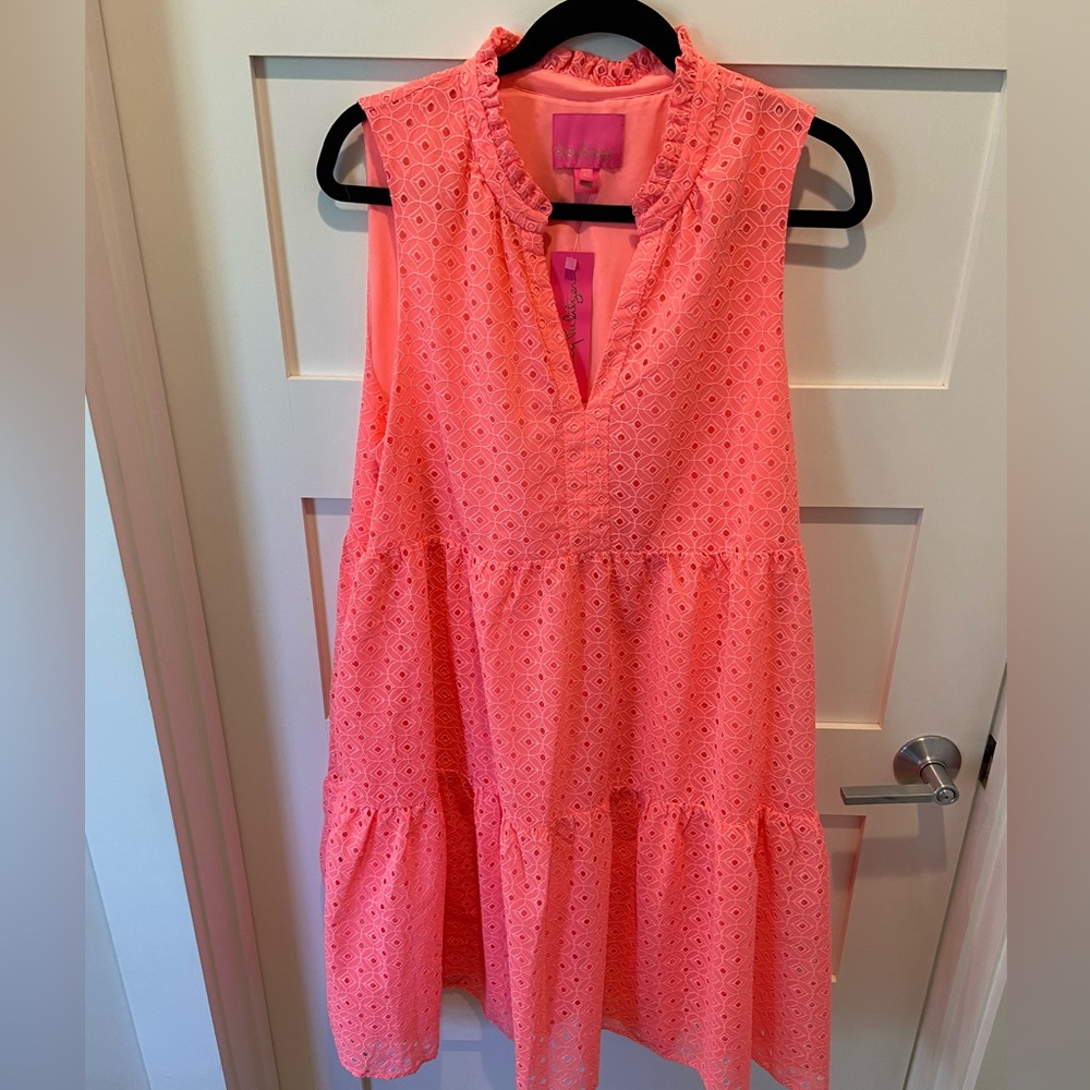Lilly Pulitzer novella dress in coral crepe medallion
